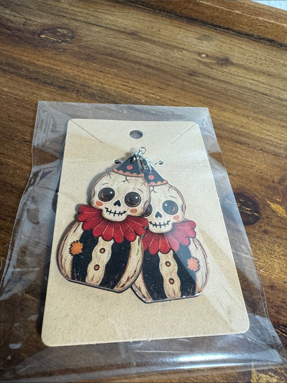 Handmade Retro Halloween Skeleton 💀 Wooden Earring